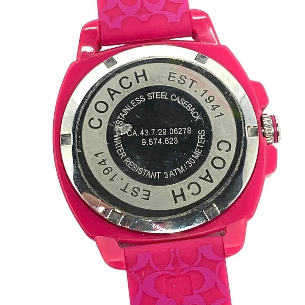 Coach Women's Boyfriend Watch Pink Silicone Strap With Crystal Bezel & Logo